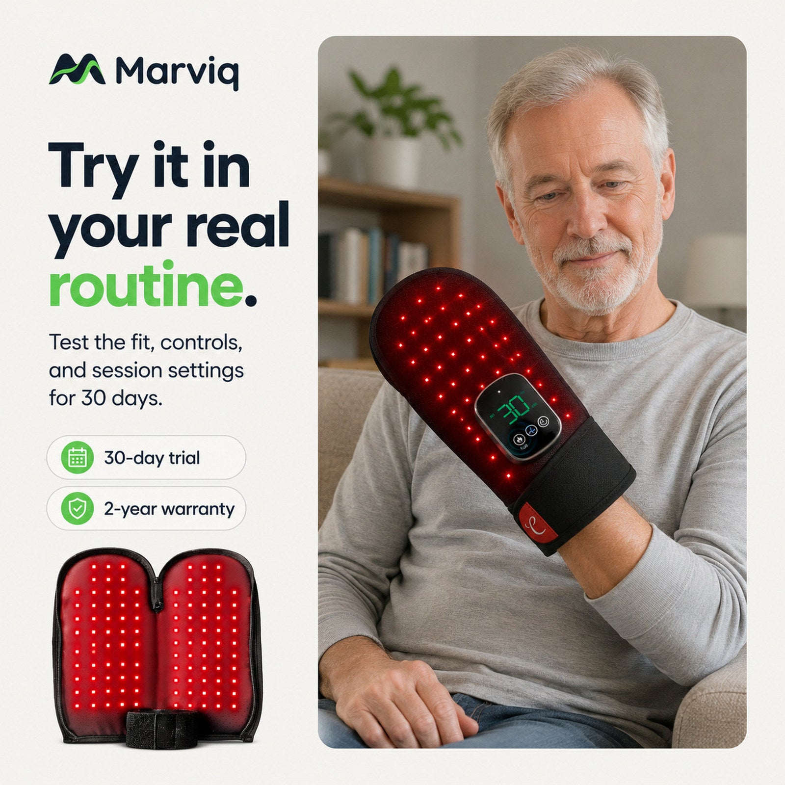 Marviq HandGlow Pro in an everyday relaxation routine