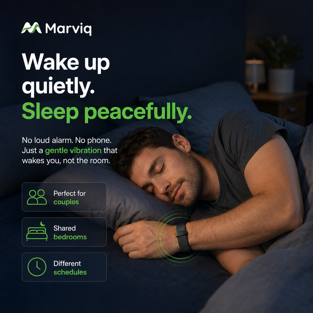 A sleeper wearing Marviq Fit Pro in a shared bedroom