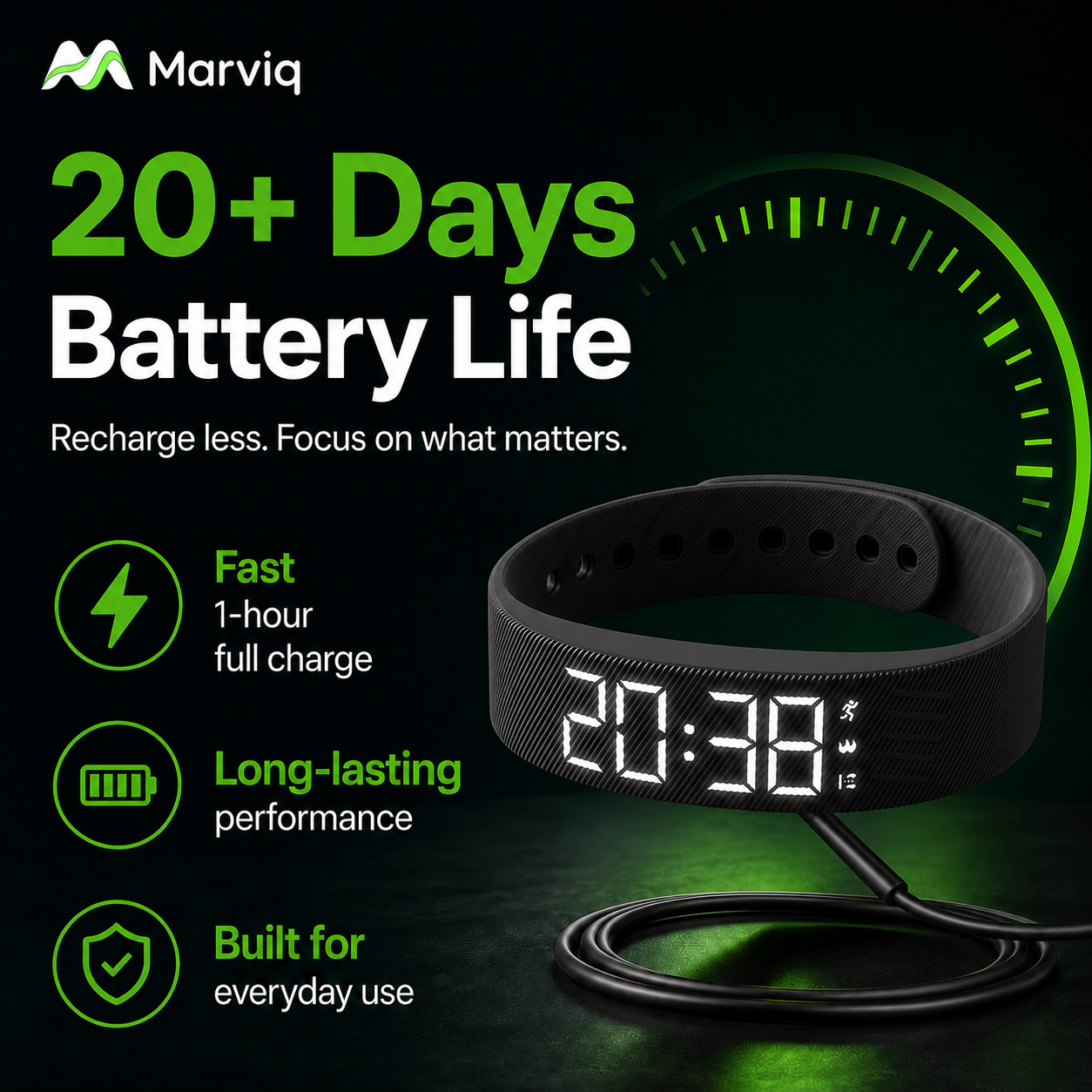 Marviq Fit Pro 20 plus day battery life